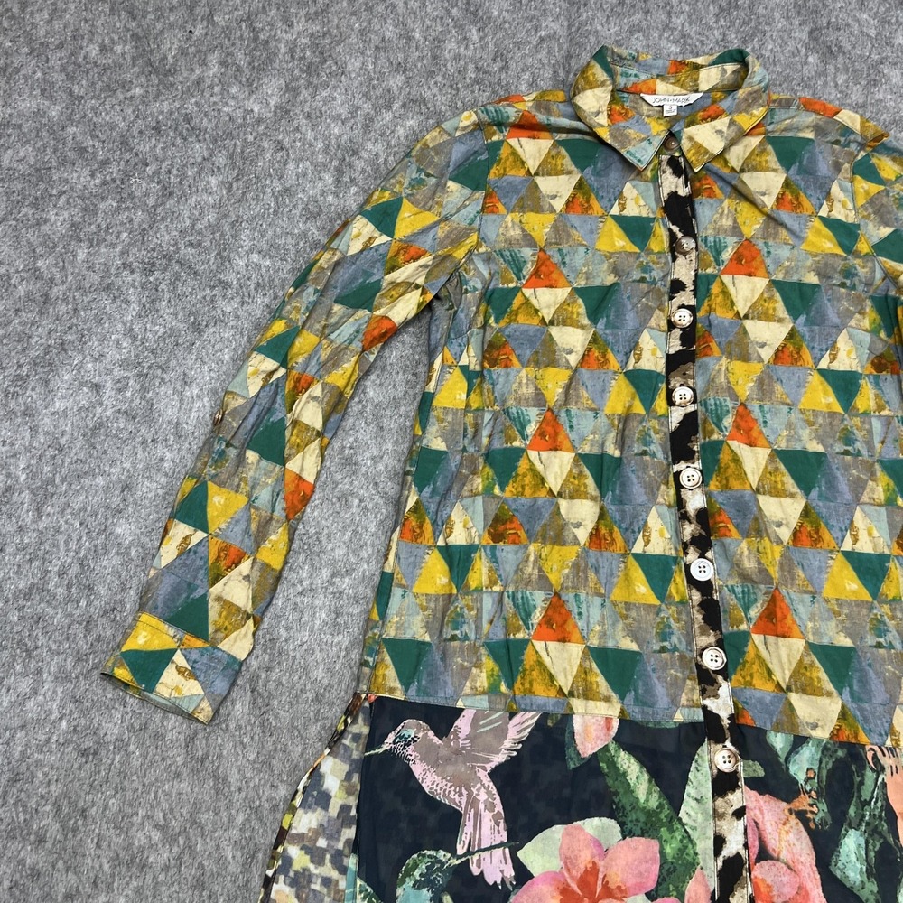 John‎ Mark Shirt Womens S Multicolor Patchwork Tropical Bird Print Button Tunic - Picture 5 of 16